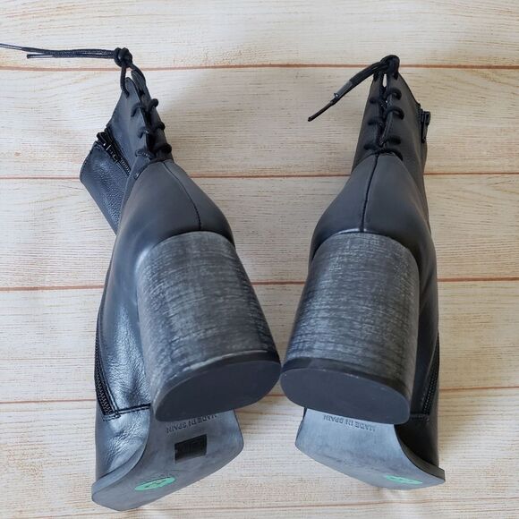 Free People Livia Leather Laceback Side Zip Pointy Toe Blue Block Heel Size 38 - Picture 14 of 16